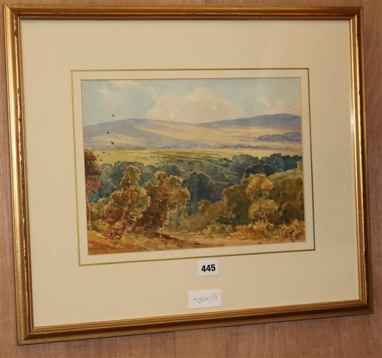 Francis Carruthers Gould (1844-1925), watercolour, view of Exmoor, signed